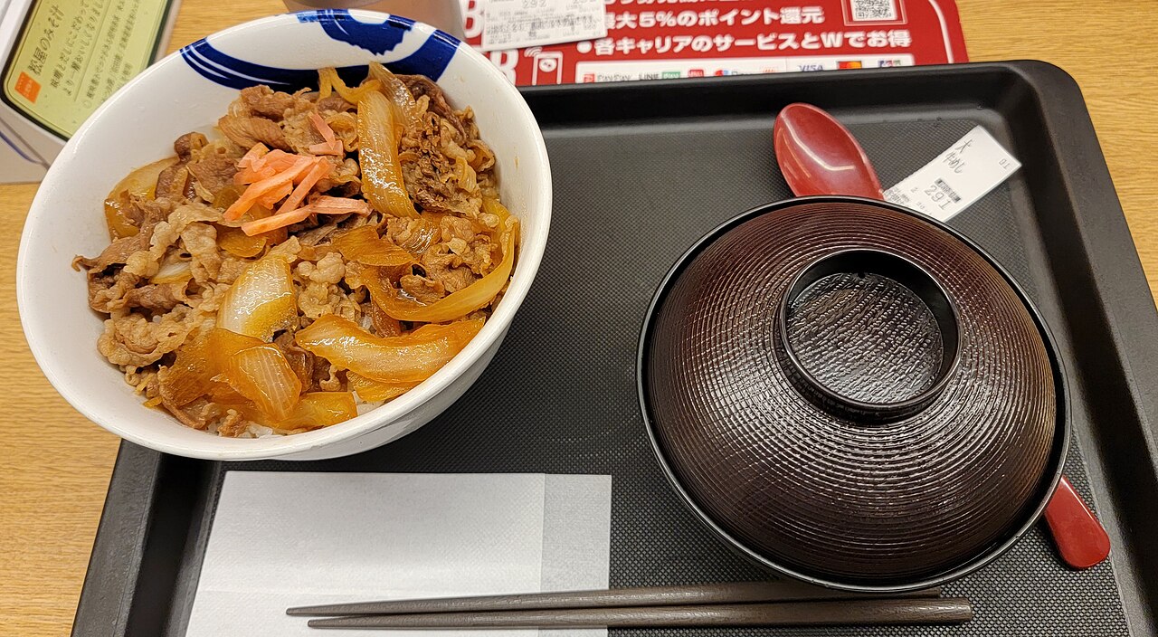 松屋の牛めし(大盛)の提供例