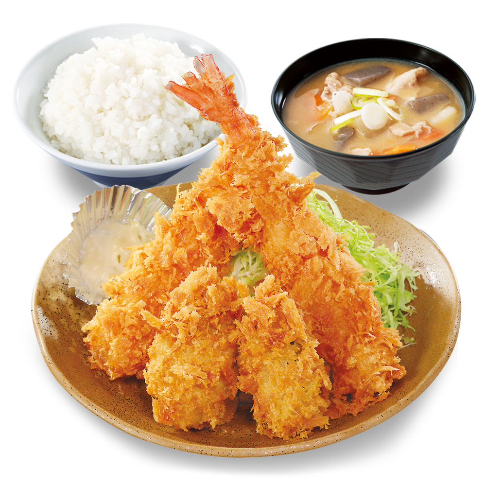 かつやの牡蠣と大海老の海鮮フライ定食